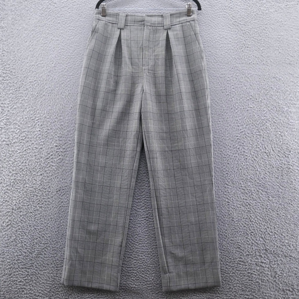 Ganni Grey Glen Plaid Pleated High Waisted Straight Leg Trousers Size 6 EU 38